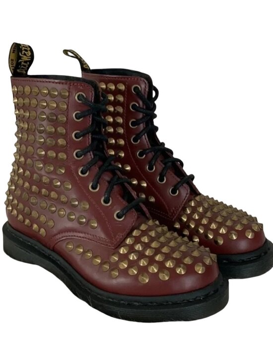 BNWOT Doc Martens Studded Burgundy Combat Boots, W 7 - M 6 main image 4